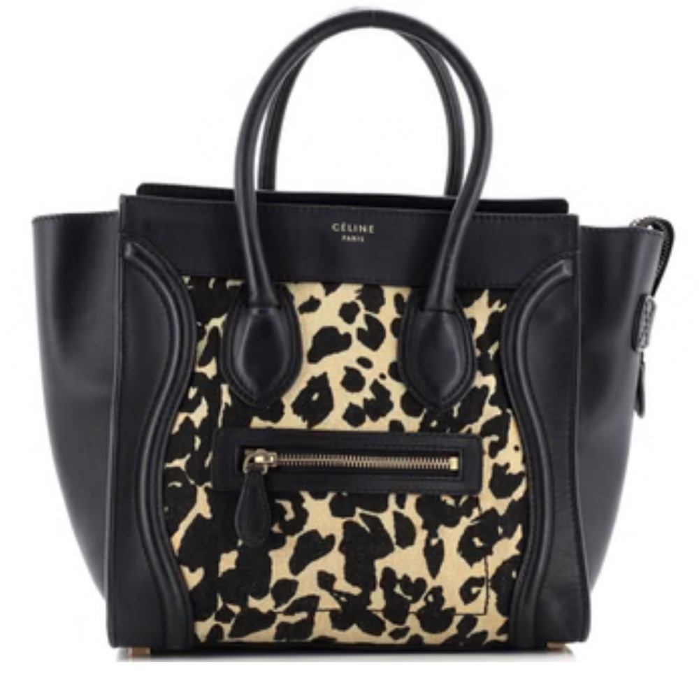 Celine Black and Tan Leopard Tote